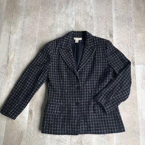AnnTaylor Black Wool Blend Checkered Blazer
